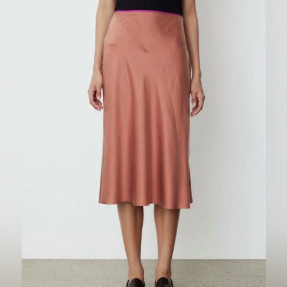 Rag & Bone Silk Asymmetrical Midi Skirt Brown Copper Size 2 Side Zip 100% Silk